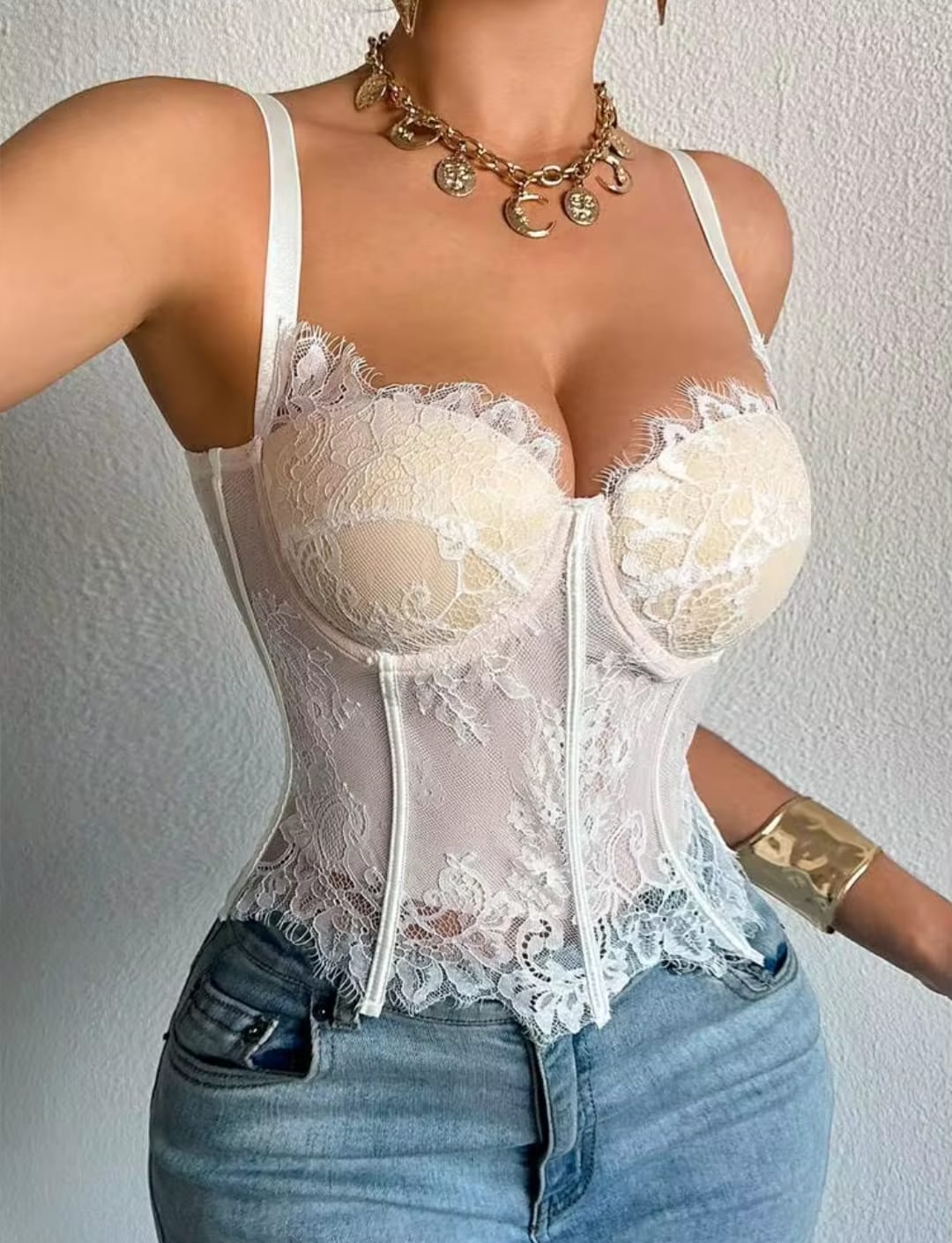 Midnight Romance Floral Lace Underwire Corset Bustier Top
